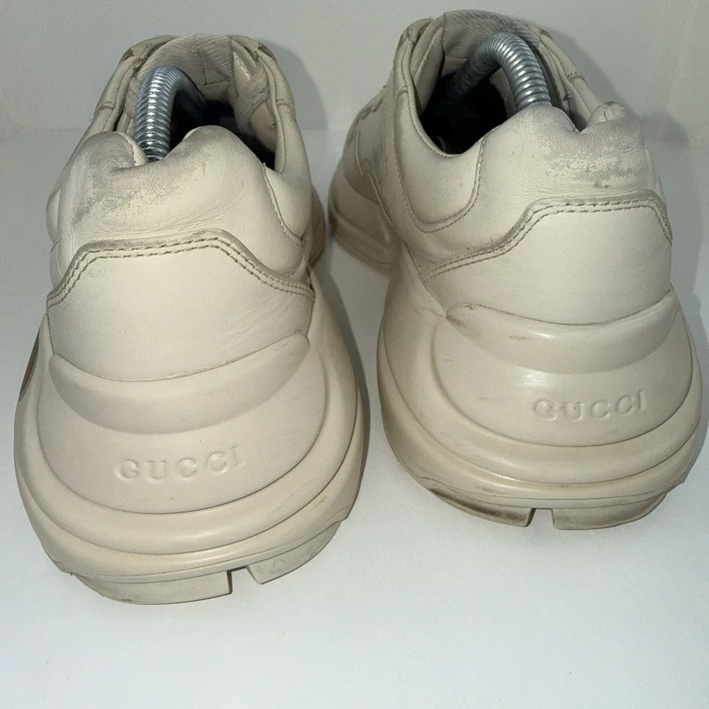 Gucci Rhyton Web Print Leather Sneakers Mens 9.5G US10 EU43.5 Ivory 523535 Italy